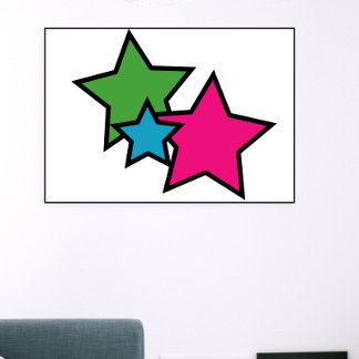 Retro Neon Colourful Stars Pattern | Bold Pink Blu Poster