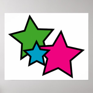 Retro Neon Colourful Stars Whimsical Kids Room Poster