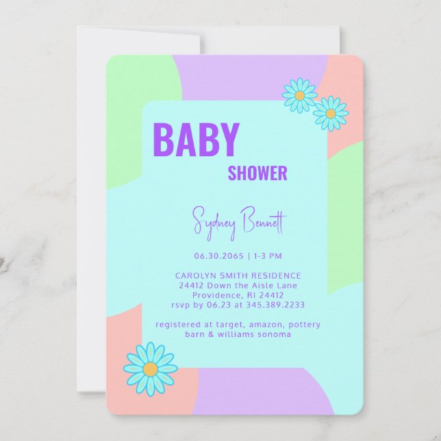 Retro Neon Colours Fun Baby Shower  Invitation (Front)