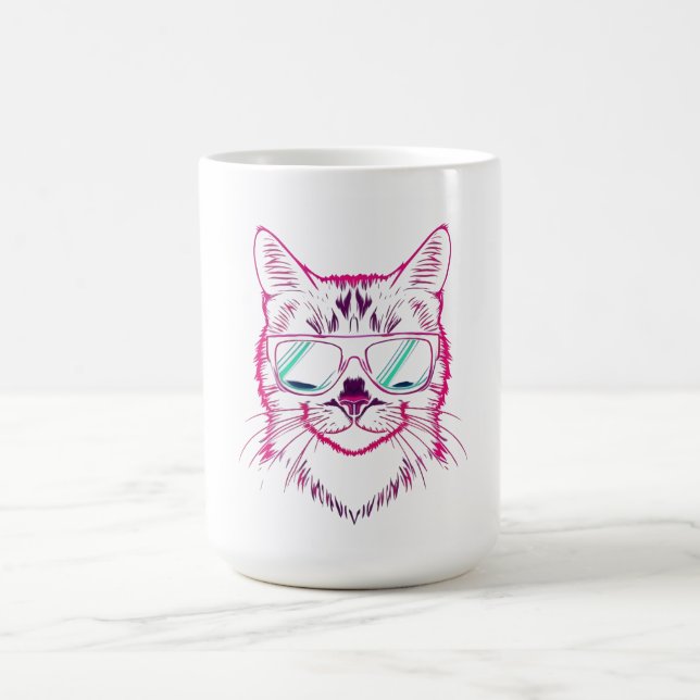 Retro neon cyber cat wearing sunglasses coffee mug (Center)