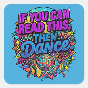 Retro Neon Disco Ball Dance Party Graphic Design Square Sticker