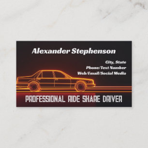 Retro Neon Driving Lyft Uber Driver Rideshare Business Card