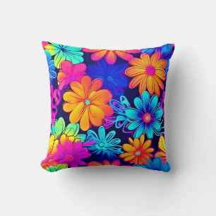 Retro Neon Flowers Pattern Cushion