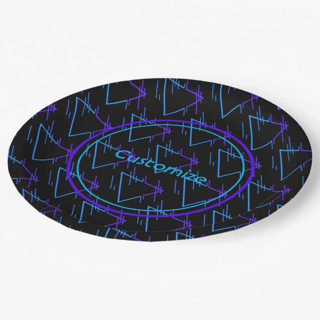 Retro Neon Geometric Pattern 2  Paper Plate (Angled)