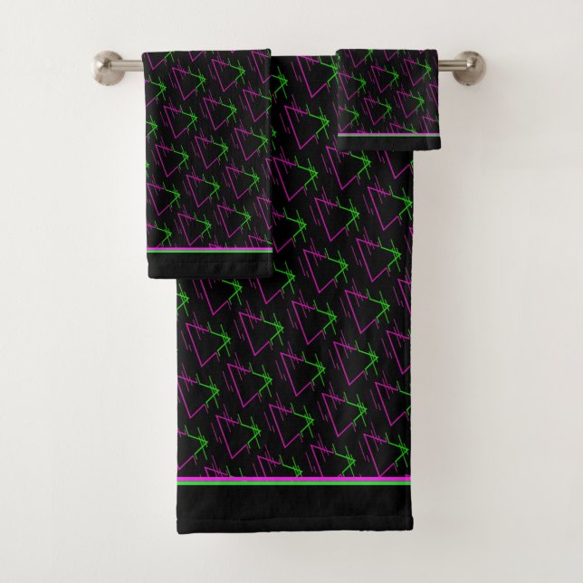 Retro Neon Geometric Pattern Bath Towel Set (Insitu)