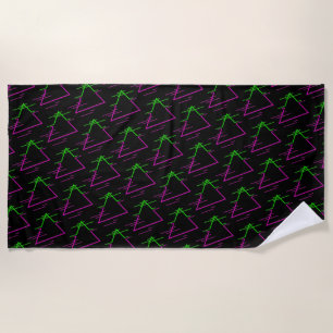 Retro Neon Geometric Pattern Beach Towel