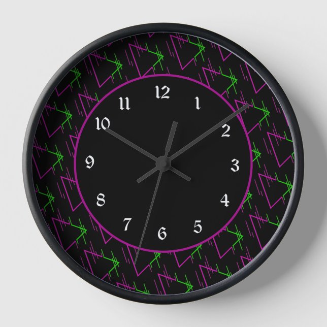 Retro Neon Geometric Pattern Clock (Front)