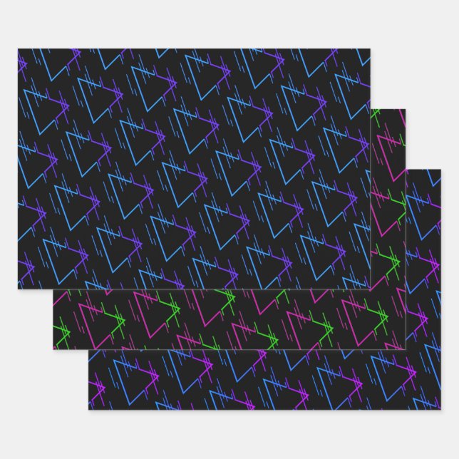 Retro Neon Geometric Pattern Collection Wrapping Paper Sheet (Set)