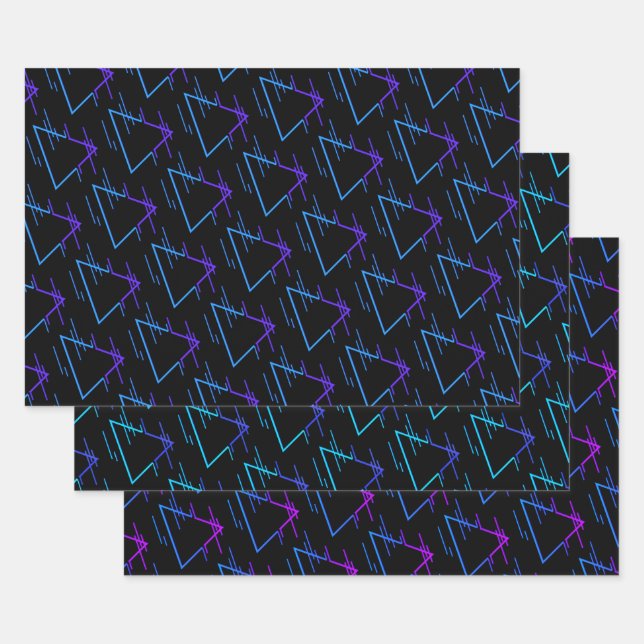 Retro Neon Geometric Pattern Collection Wrapping Paper Sheet (Set)