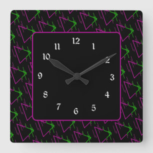 Retro Neon Geometric Pattern Square Wall Clock