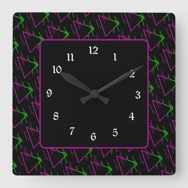 Retro Neon Geometric Pattern Square Wall Clock (Front)