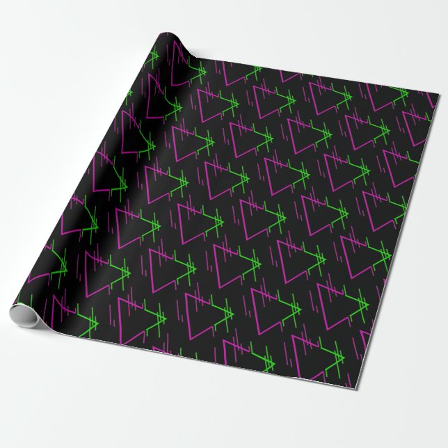 Retro Neon Geometric Pattern Wrapping Paper (Unrolled)