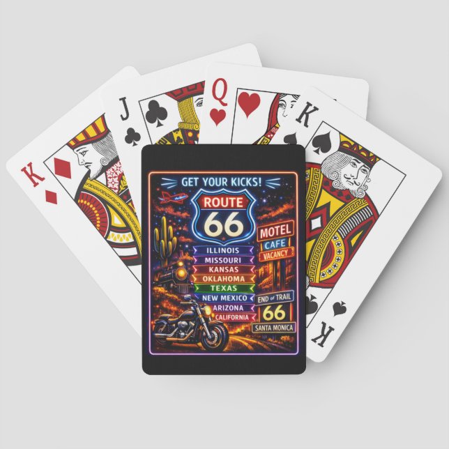 Retro Neon Get Your Kicks Route 66 Deck Playing Cards (Back)