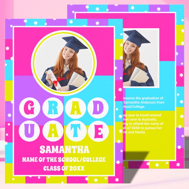 Retro Neon Graduate Photo Graduation Announcement (Creator Uploaded)
