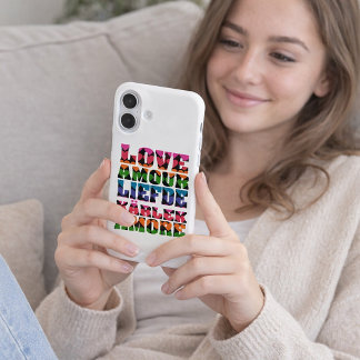 Retro Neon Heart Pattern Typography Love Graphic iPhone 16 Case