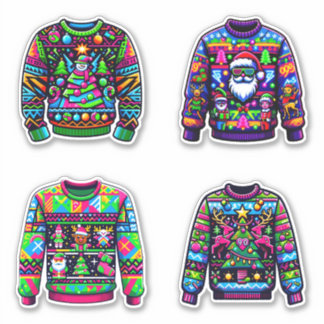 Retro Neon Holiday Sweater Stickers