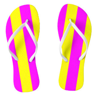 Retro Neon Hot Pink and Yellow Flip Flops