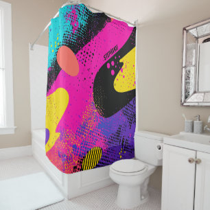 Retro Neon Hot Pink Cyan Abstract Pop Art Shower Curtain