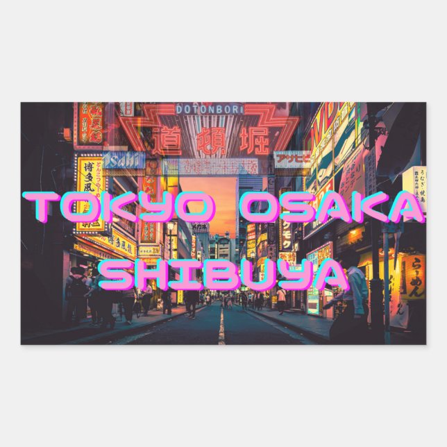 Retro Neon Japan – Tokyo Osaka Harajuku Rectangular Sticker (Front)