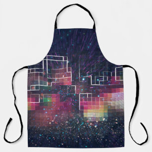 Retro neon lights and geometric seamless pattern apron