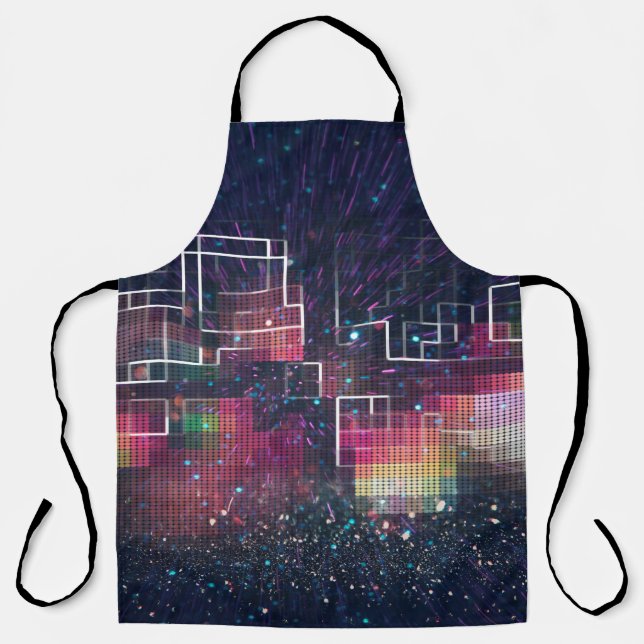 Retro neon lights and geometric seamless pattern apron (Front)