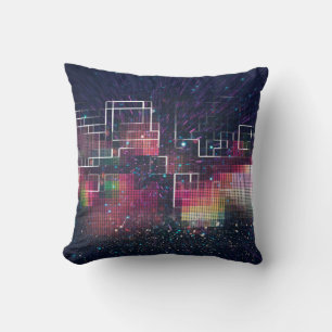 Retro neon lights and geometric seamless pattern cushion