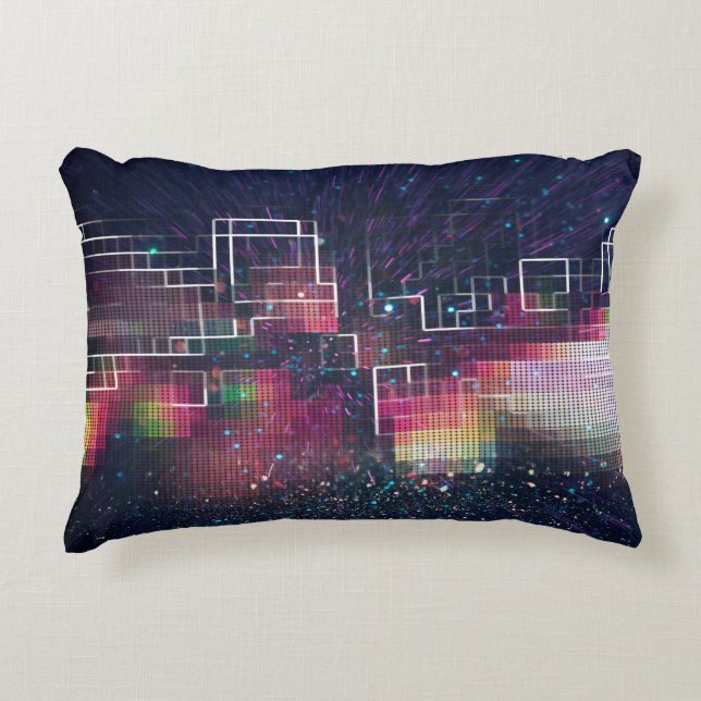 Retro neon lights and geometric seamless pattern decorative cushion (Front)