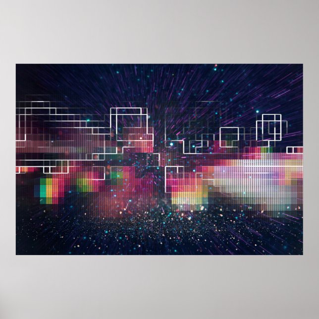 Retro neon lights and geometric seamless pattern poster (Front)