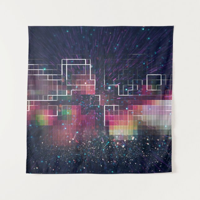 Retro neon lights and geometric seamless pattern tapestry (Front)