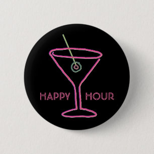 Retro Neon Martini Happy Hour Button