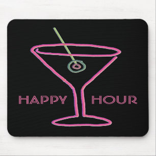 Retro Neon Martini Happy Hour Mousepad