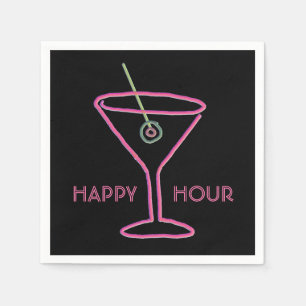 Retro Neon Martini Happy Hour Napkins