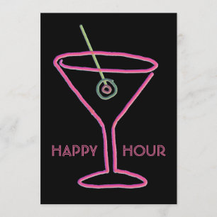 Retro Neon Martini Happy Hour Party Invitation