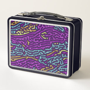 Retro Neon Maze Pattern – Arcade Aesthetic Metal Lunch Box