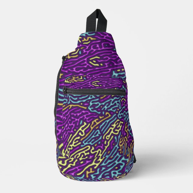 Retro Neon Maze Pattern – Arcade Aesthetic Sling Bag (Front)