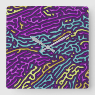 Retro Neon Maze Pattern – Arcade Aesthetic Square Wall Clock
