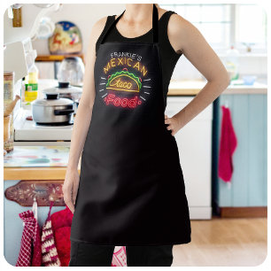 Retro Neon Mexican Food Taco Personalised Diner Apron