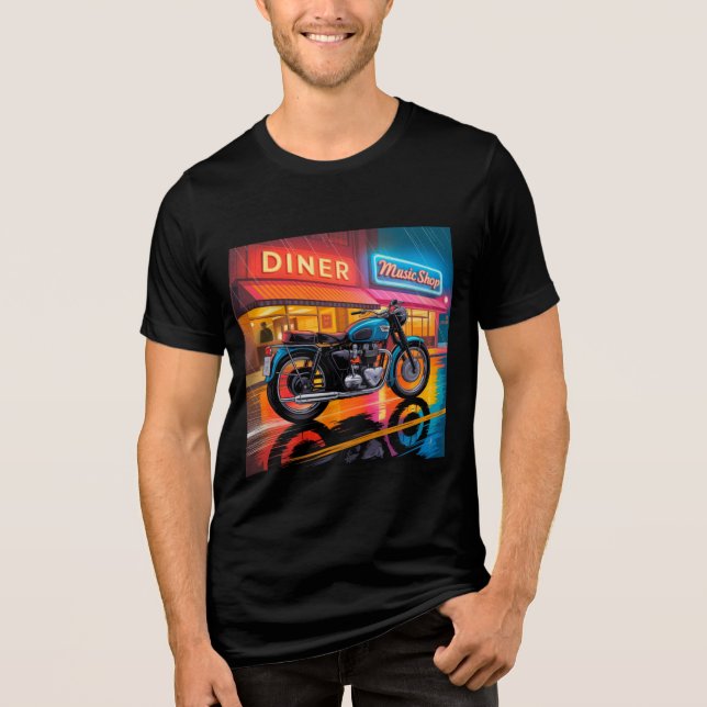 Retro Neon Motorcycle — Cafe Racer Men’s Tri-Blend Shirt (Front)