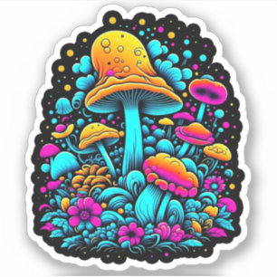 Retro Neon Mushrooms and Flowers