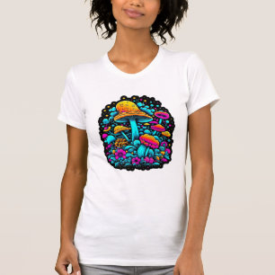 Retro Neon Mushrooms and Flowers T-Shirt