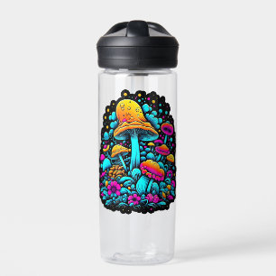 Retro Neon Mushrooms and Flowers Water Bottle