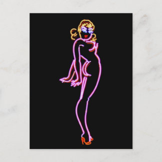 Retro Neon Nude Pin-Up Girl Postcard