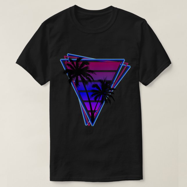 Retro Neon Palm Trees Triangle T-Shirt (Design Front)
