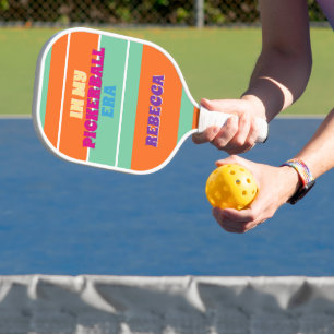 Retro Neon Personalised Orange Green Stripe Pickleball Paddle