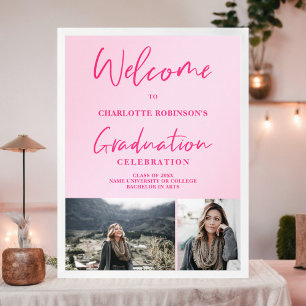 Retro neon pink photo script welcome graduation poster