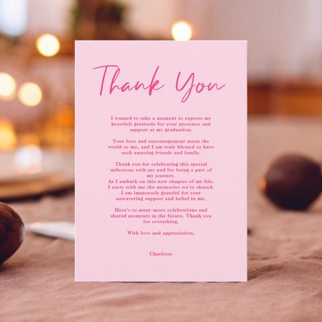 Retro neon pink script thank you graduation card (Retro neon pink script thank you graduation)