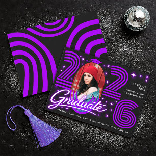 Retro Neon Purple Photo Graduate Announcement
