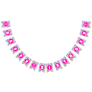 Retro Neon Queen Of Hearts Birthday Bunting Flags