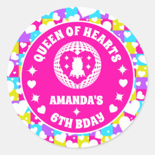 Retro Neon Queen Of Hearts Birthday Classic Round Sticker