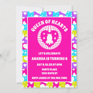 Retro Neon Queen Of Hearts Birthday Party Photo Invitation